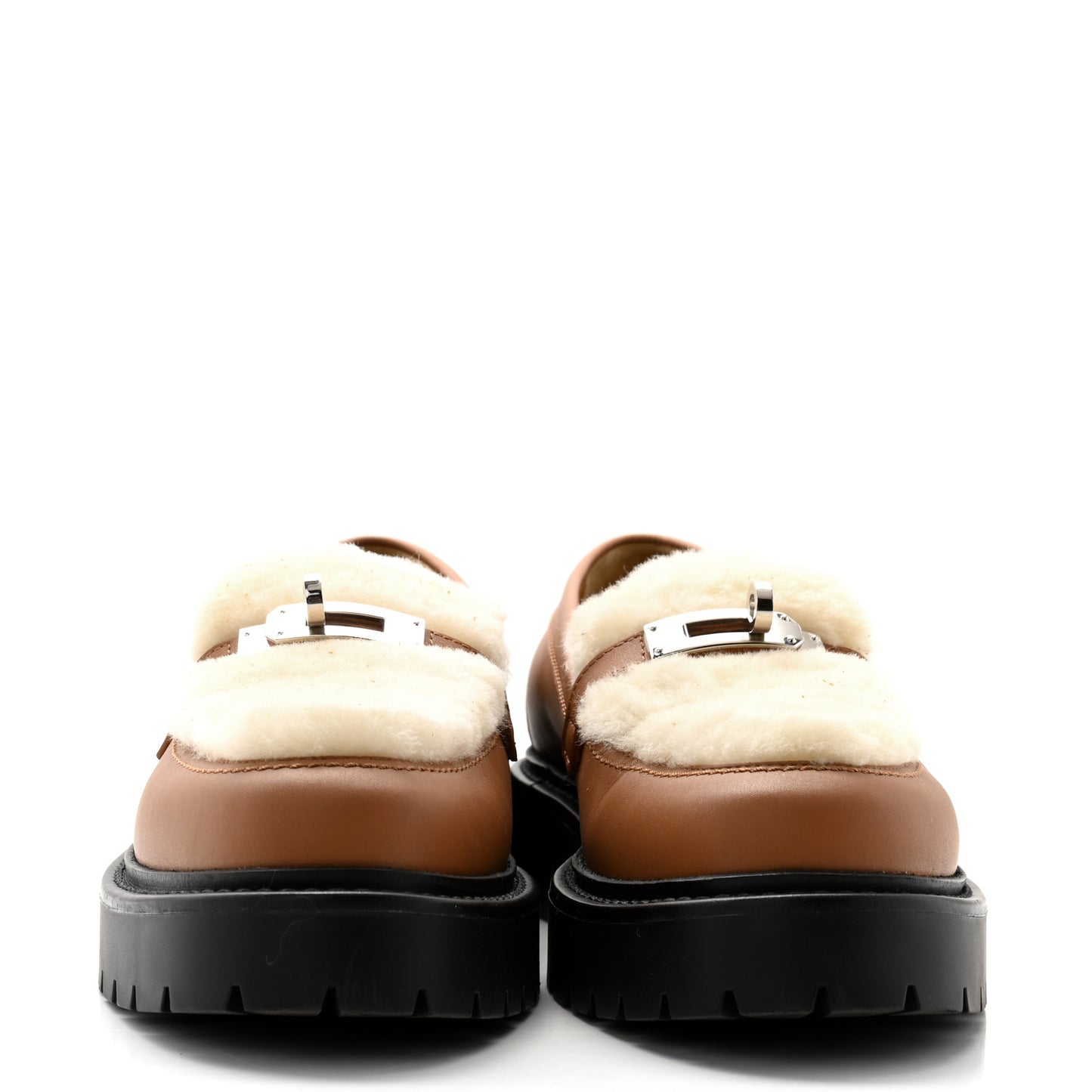 Calfskin Shearling Icone Loafers 36.5 Naturel