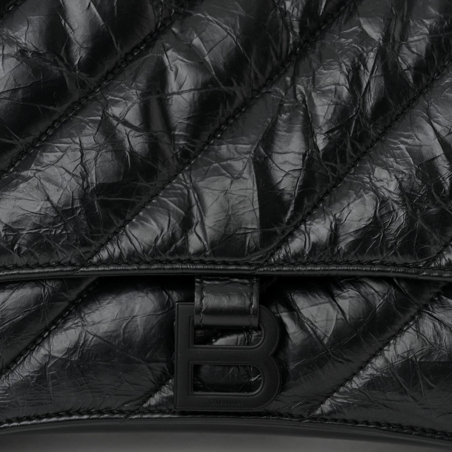 Crushed Calfskin Quilted Matte Black Hardware Medium Crush Chain Bag Black