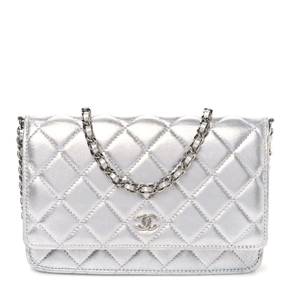 Chanel Metallic Lambskin Quilted Wallet On Chain WOC Silver 1 of 11