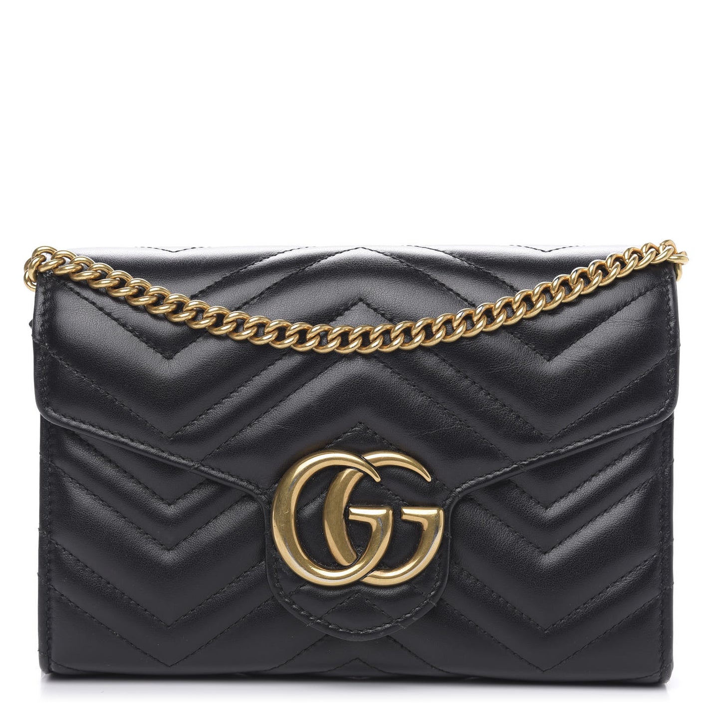 Calfskin Matelasse GG Marmont Chain Wallet Black
