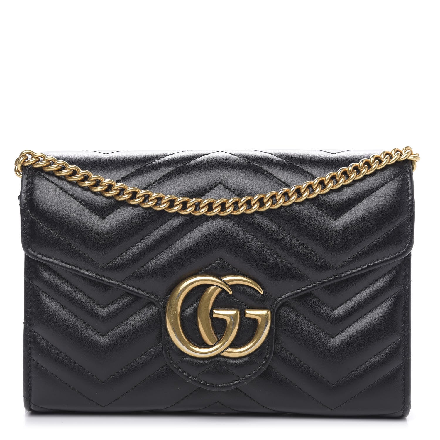 Gucci Calfskin Matelasse GG Marmont Chain Wallet Black 1 of 11