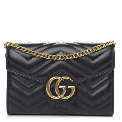 Gucci Calfskin Matelasse GG Marmont Chain Wallet Black 1 of 11