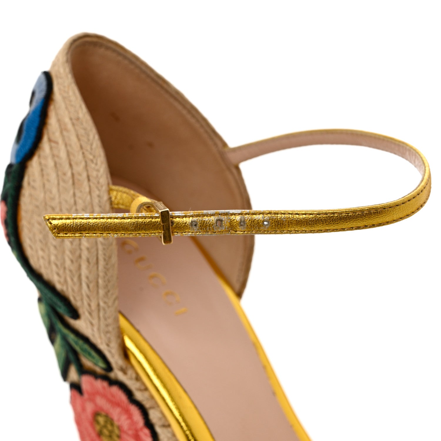 Gucci Metallic Nappa Ophelia Espadrille Platform Wedge Sandals 38 Oro Vecchio 13 of 14
