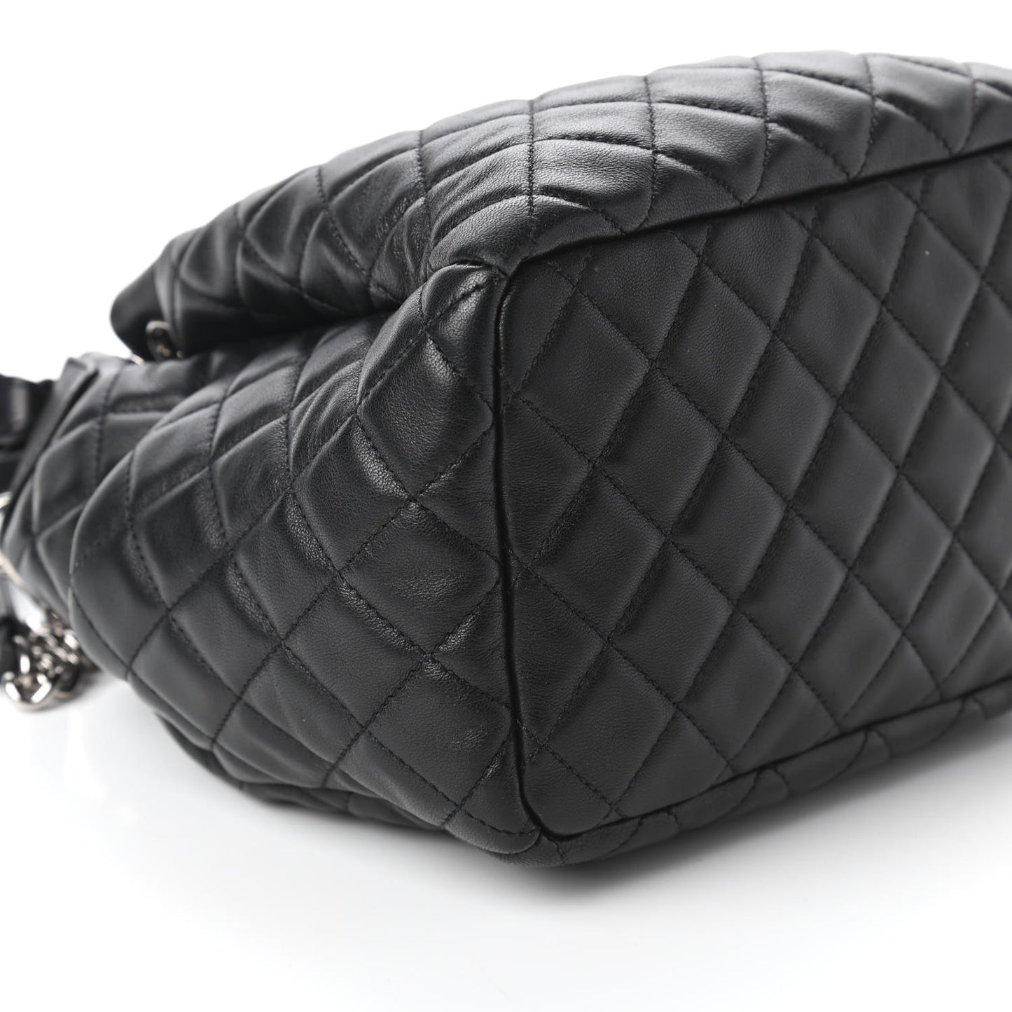 Lambskin Quilted Small CC Chain Bucket Drawstring Bag Black
