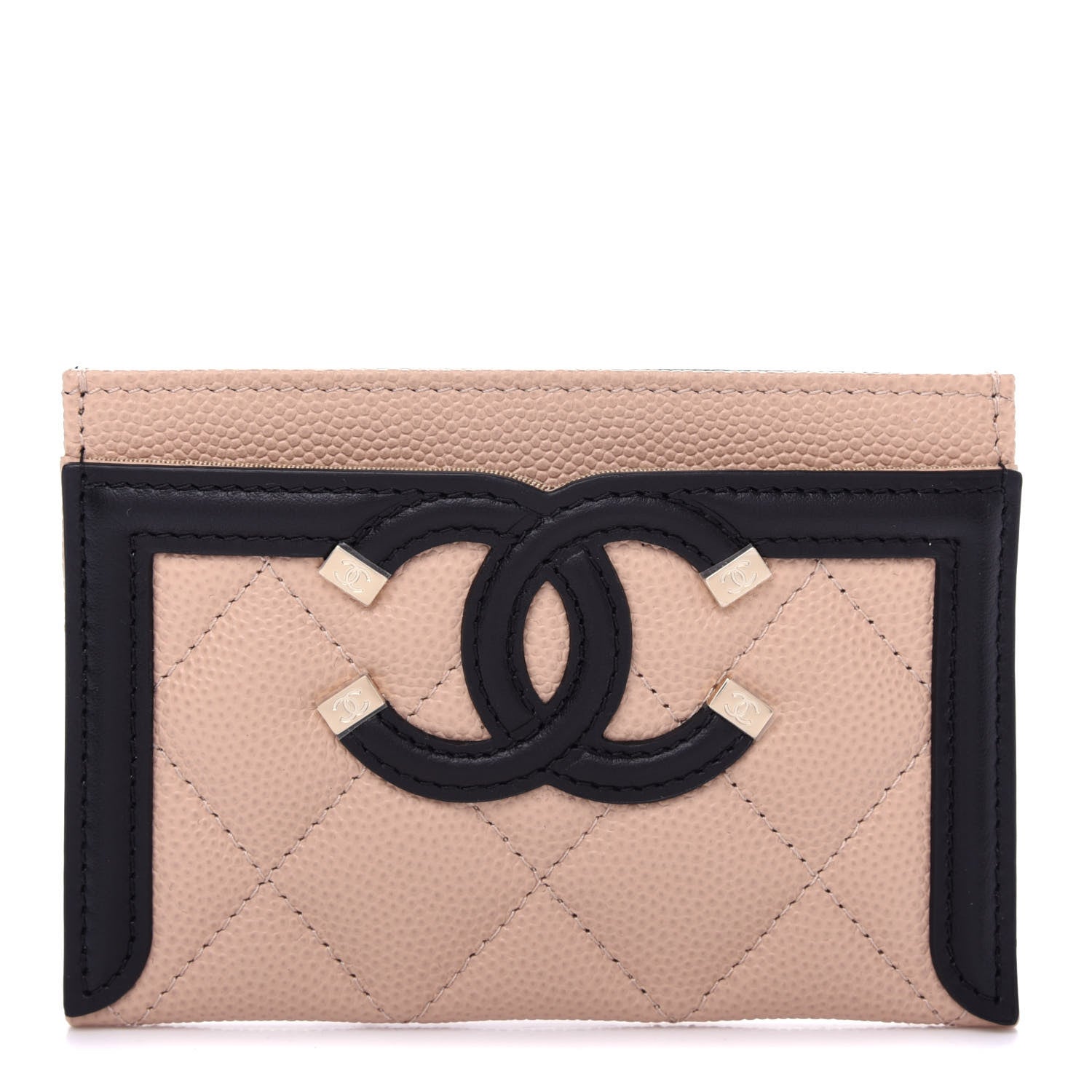 Chanel Caviar Quilted Filigree Card Holder Beige Black 1 of 9