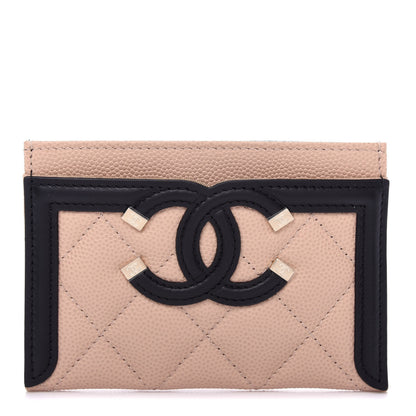 Chanel Caviar Quilted Filigree Card Holder Beige Black 1 of 9