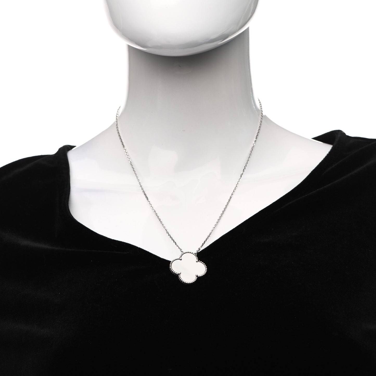 18K White Gold Mother of Pearl Magic Alhambra Pendant Necklace