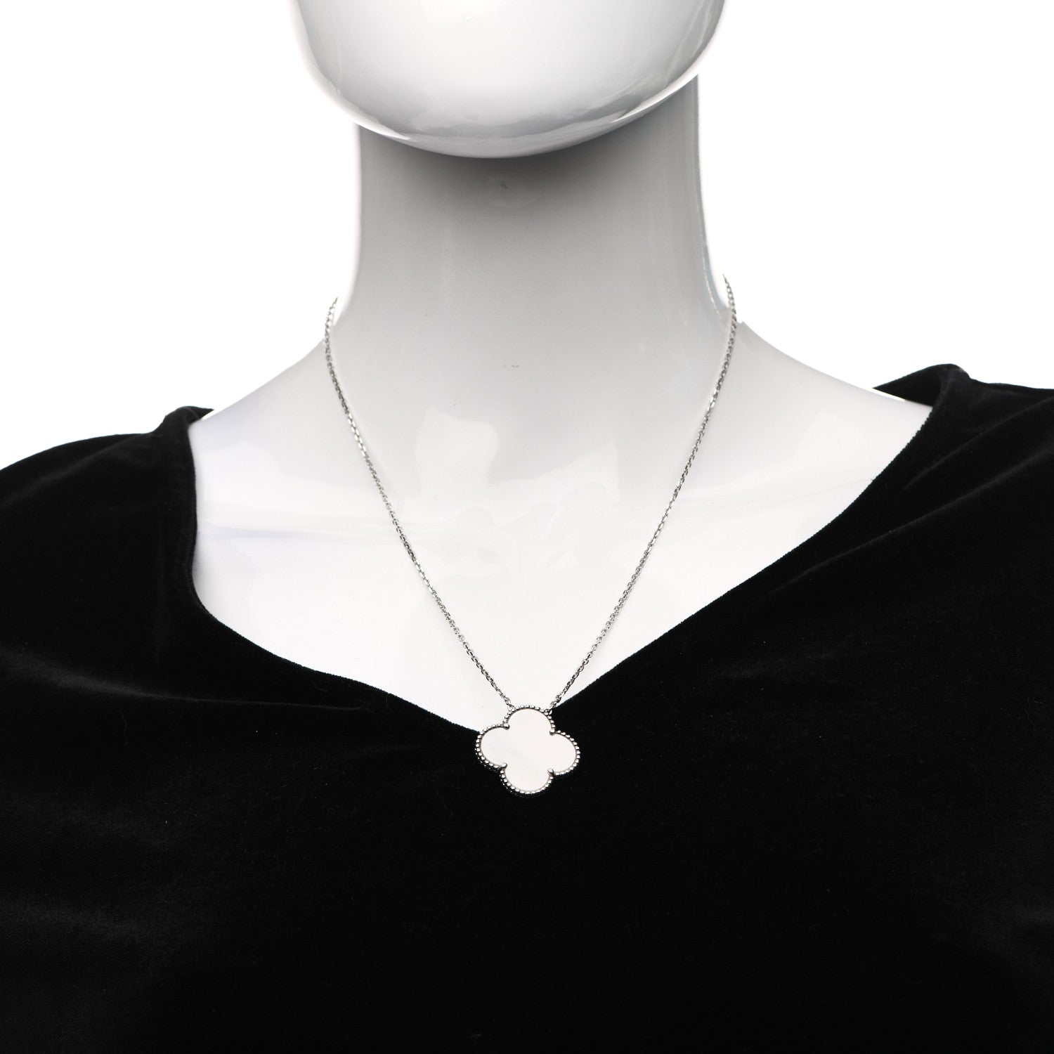 Van Cleef & Arpels 18K White Gold Mother of Pearl Magic Alhambra Pendant Necklace 2 of 6