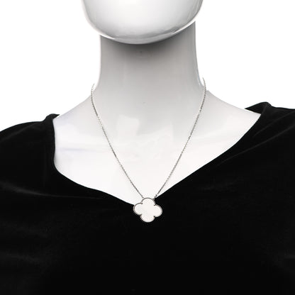 Van Cleef & Arpels 18K White Gold Mother of Pearl Magic Alhambra Pendant Necklace 2 of 6