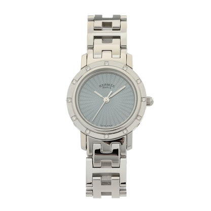 Hermes Stainless Steel Diamond Mother of Pearl 24mm Clipper Nacre Quartz Watch Blue 1 of 4