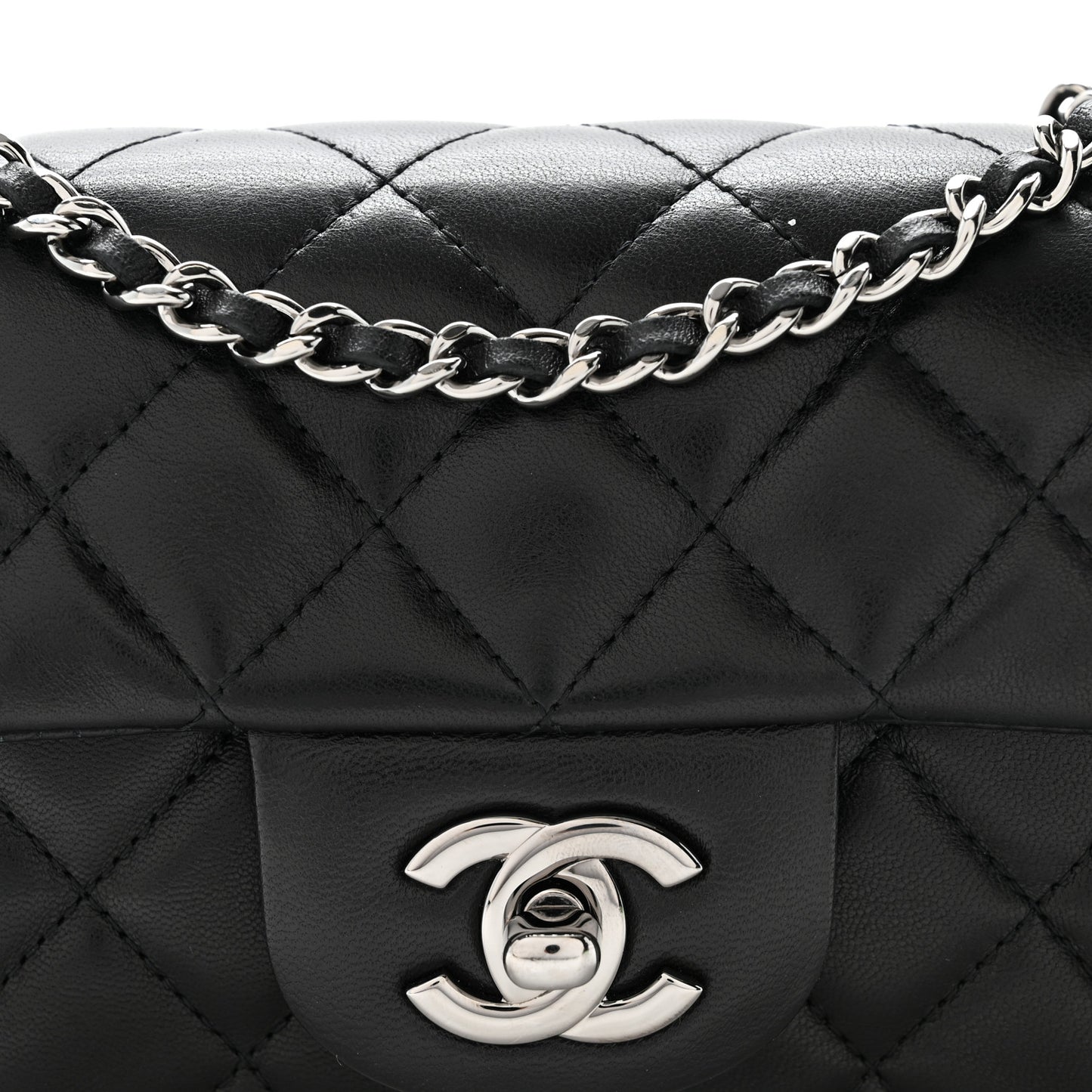 Lambskin Quilted Extra Mini Rectangular Flap Black