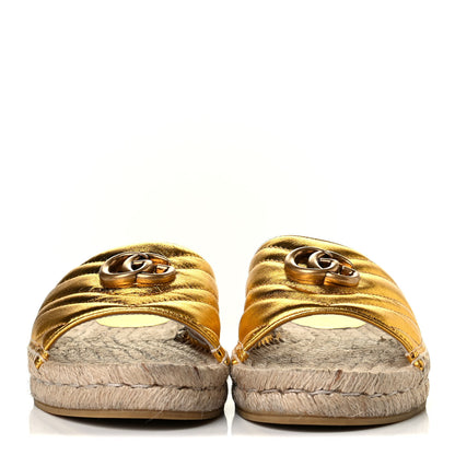 Gucci Metallic Nappa Matelasse GG Marmont Espadrille Slide Sandals 41 Oro 2 of 8