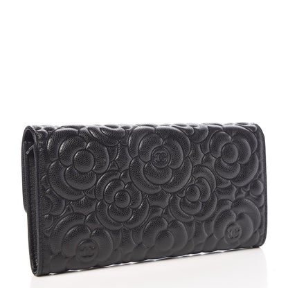 Chanel Caviar Camellia Embossed Flap Wallet Black 3 of 11
