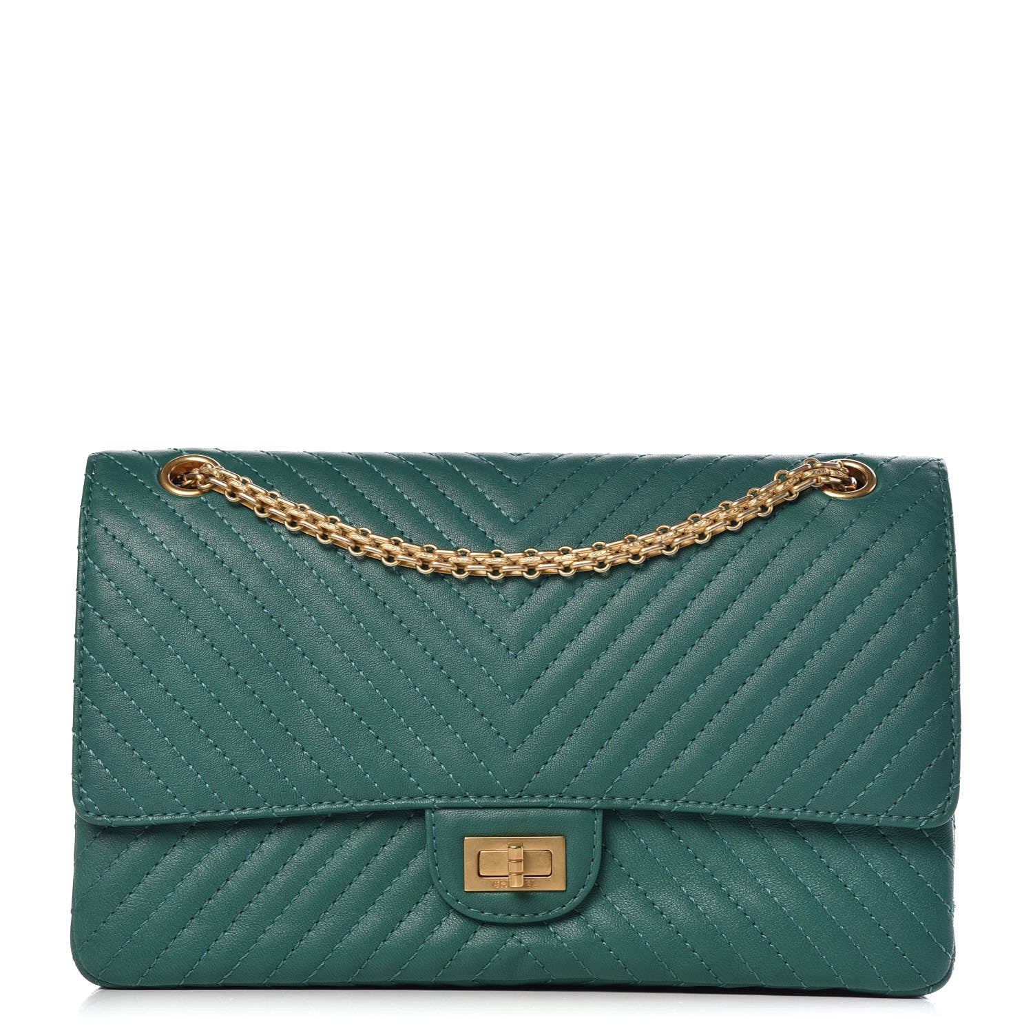 Chanel Sheepskin Chevron Quilted 2.55 Reissue 226 Flap Green 1 of 9