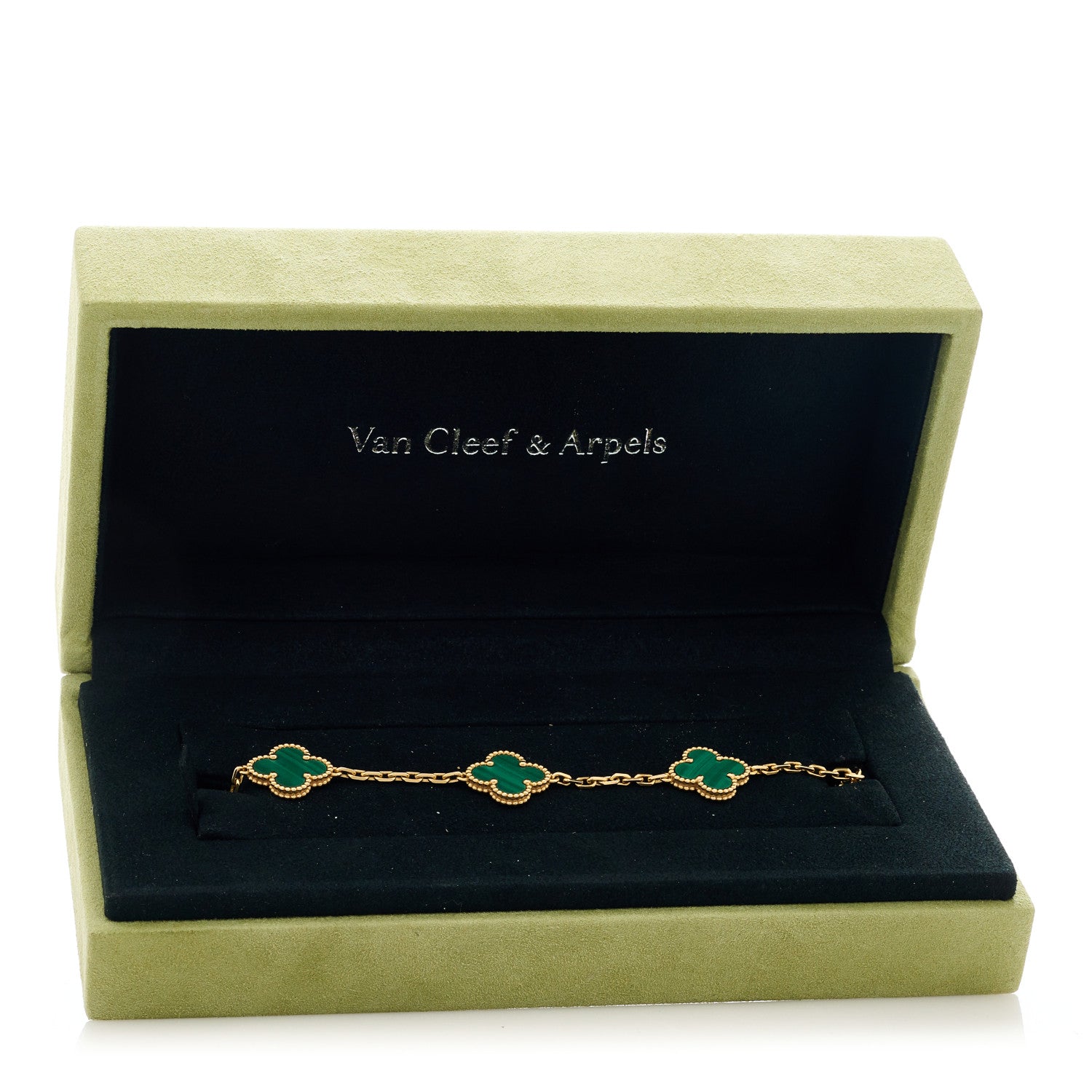 Van Cleef & Arpels 18K Yellow Gold Malachite 5 Motifs Vintage Alhambra Bracelet 5 of 5
