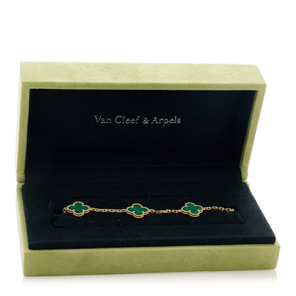 Van Cleef & Arpels 18K Yellow Gold Malachite 5 Motifs Vintage Alhambra Bracelet 5 of 5