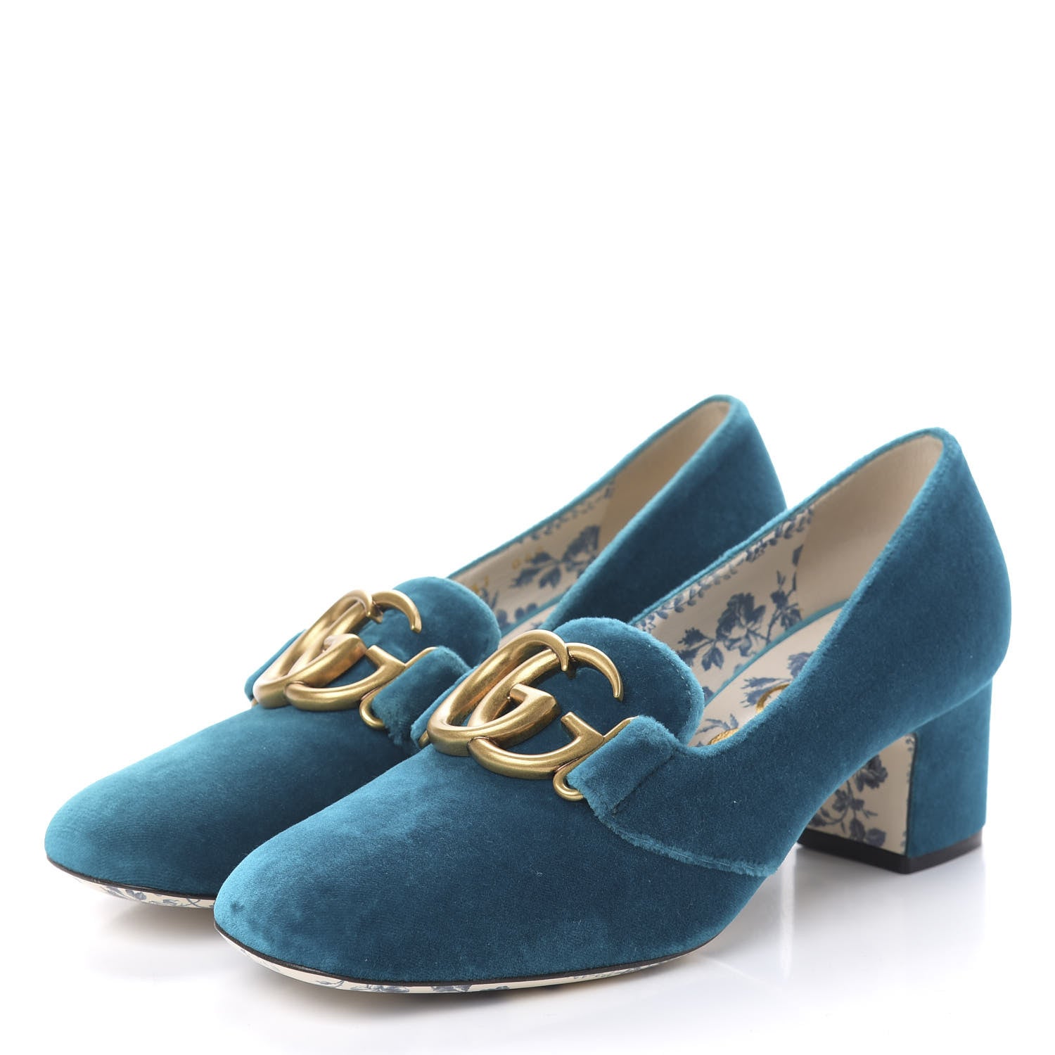 Gucci Softy Velvet GG Victoire 55mm Loafer Pumps 37 Pavone 3 of 11