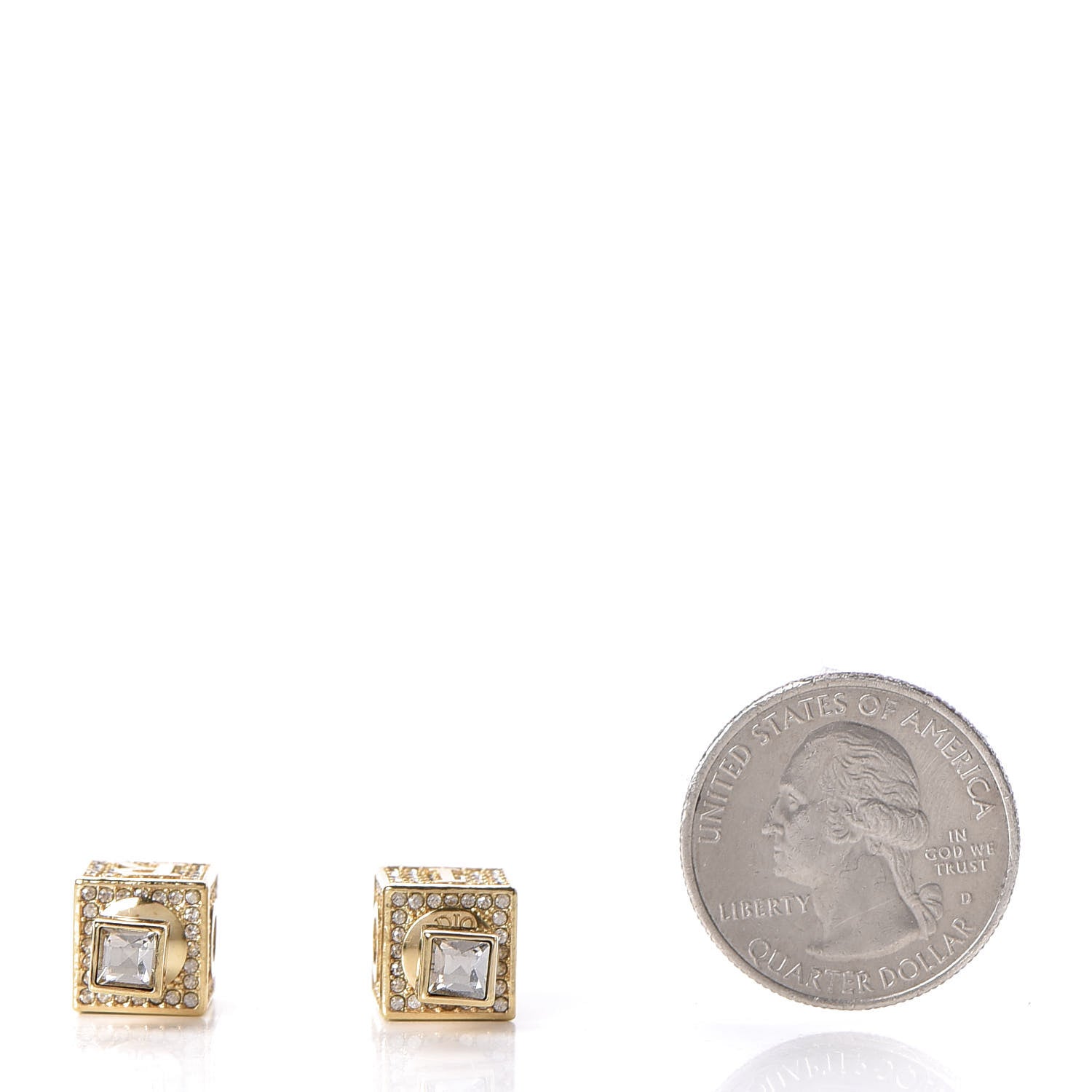 Christian Dior Metal Crystal Lucky Square Earrings Gold 3 of 6