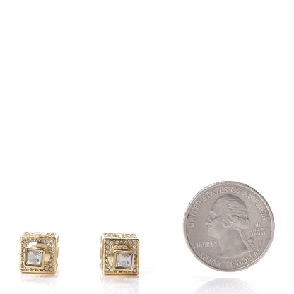 Christian Dior Metal Crystal Lucky Square Earrings Gold 3 of 6