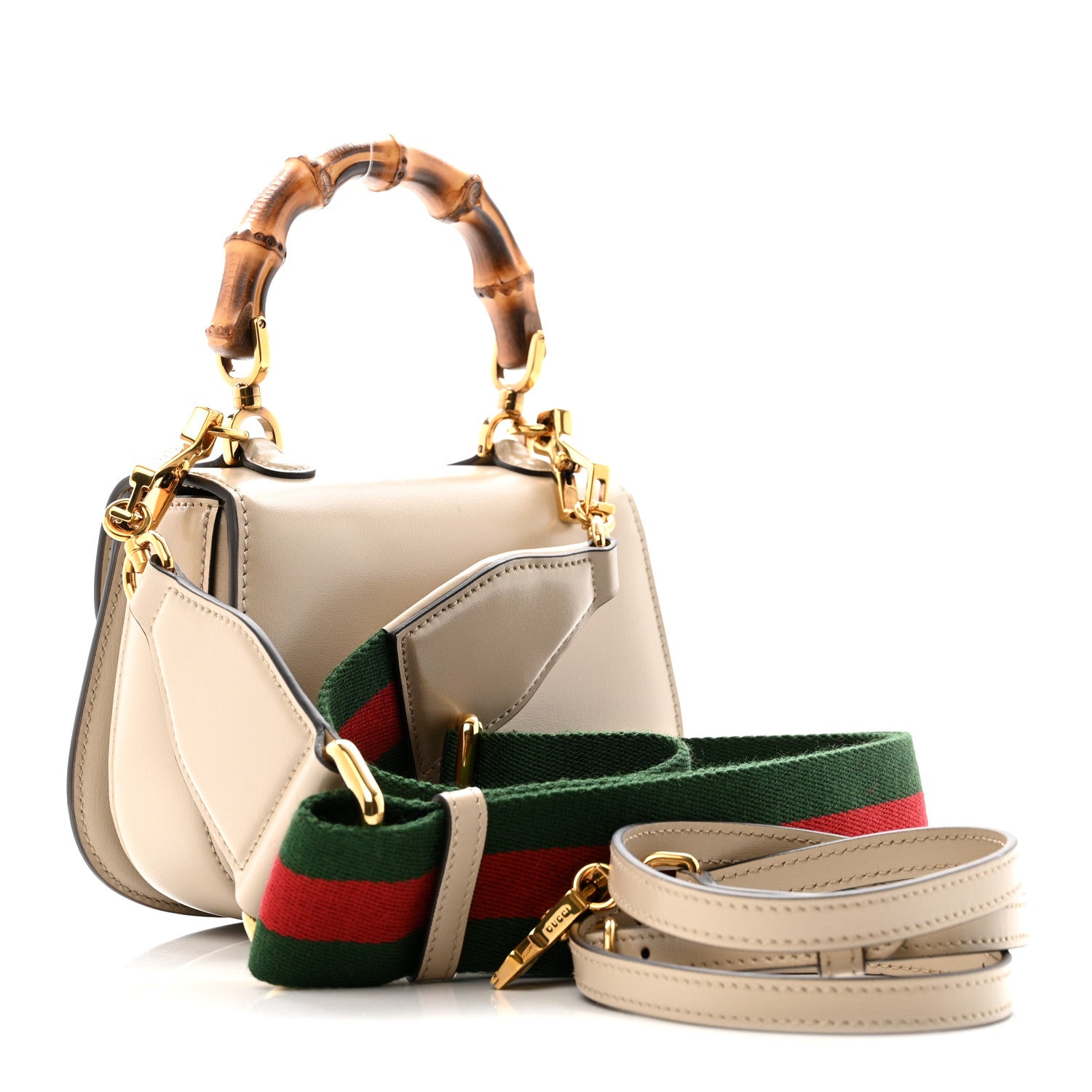 Gucci Boarded Dyana Lux Calfskin Web Small Bamboo 1947 Top Handle Bag Oatmeal 3 of 14