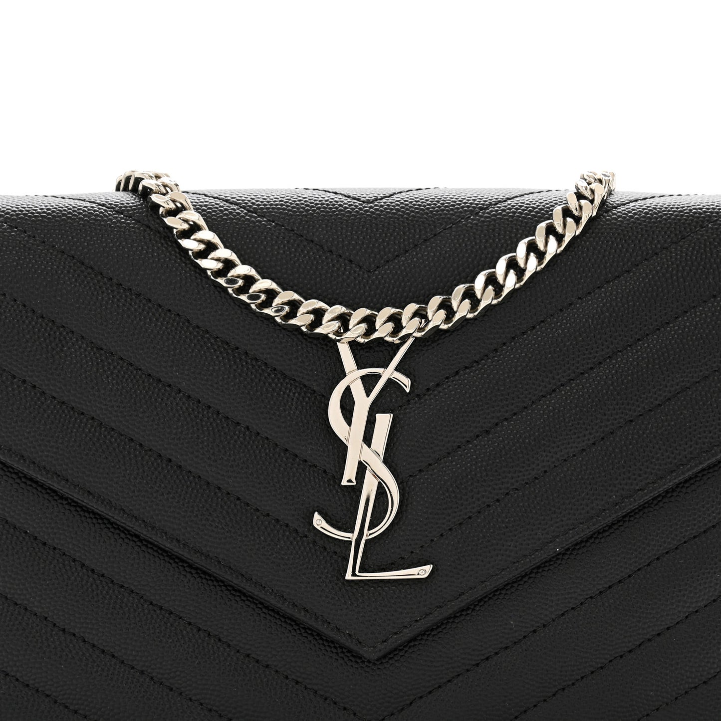 Grain De Poudre Matelasse Chevron Monogram Chain Wallet Black