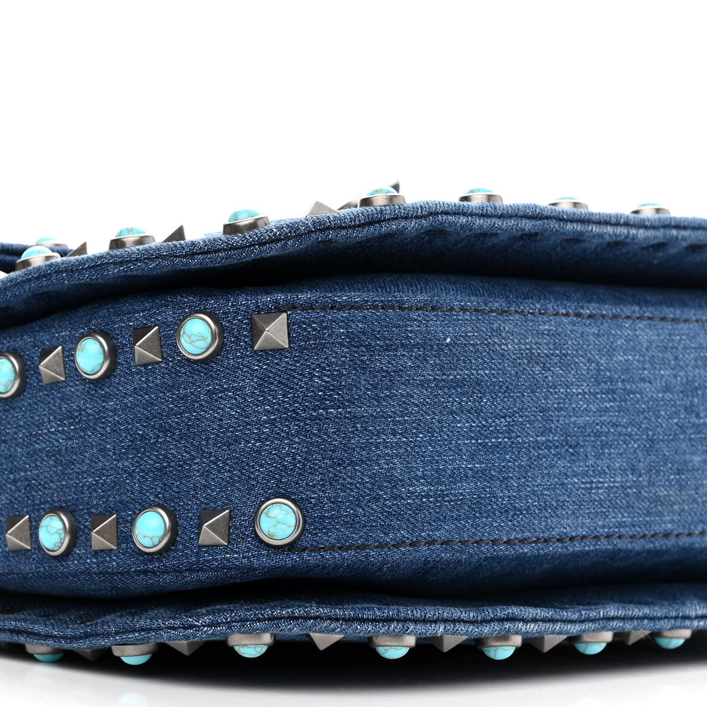 Denim Medium Guitar Strap Rockstud Rolling Flap Saddle Bag