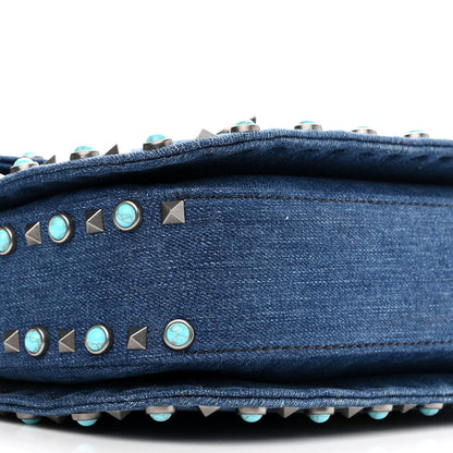Valentino Garavani Denim Medium Guitar Strap Rockstud Rolling Flap Saddle Bag 9 of 10
