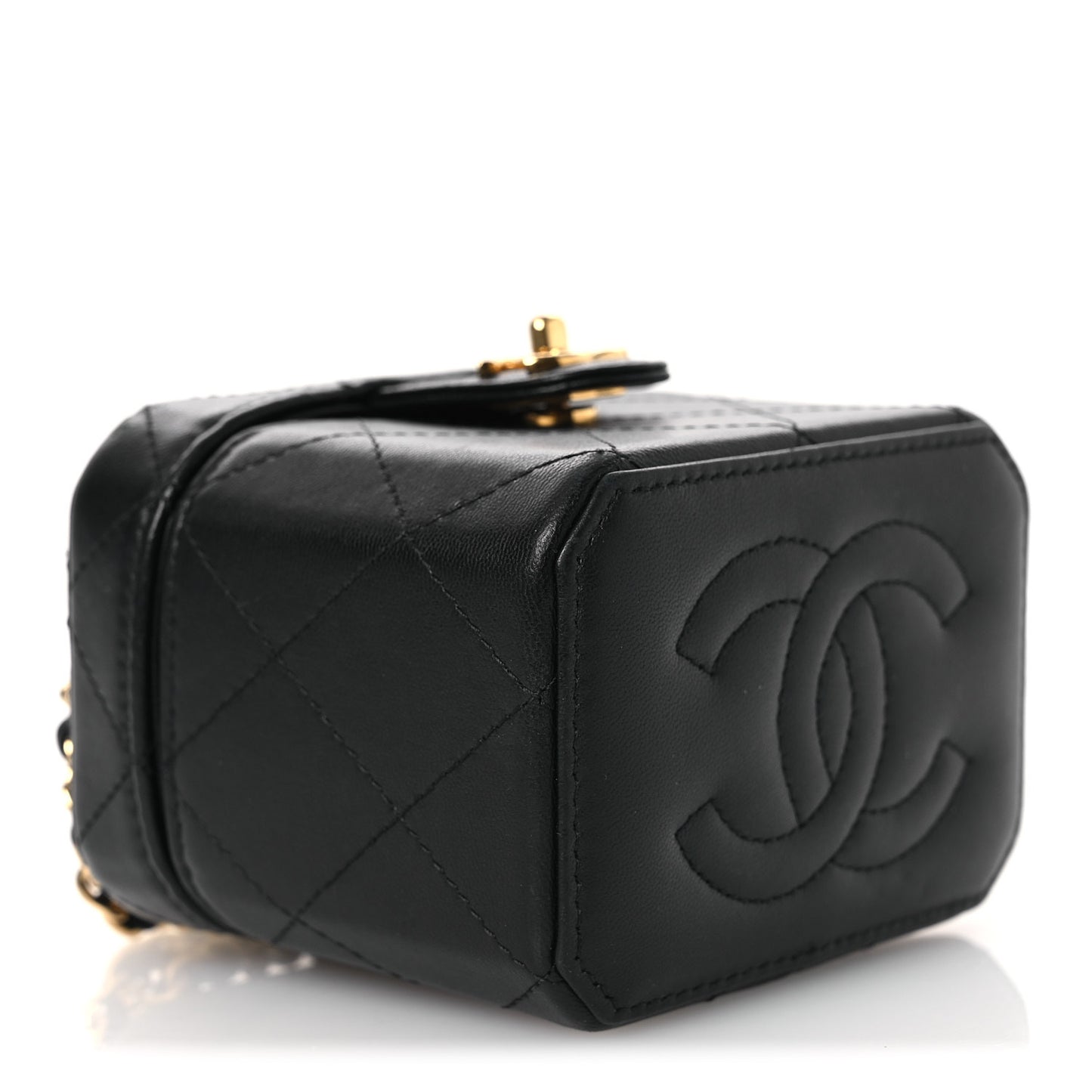 Lambskin Quilted Vanity Clutch With Chain Black