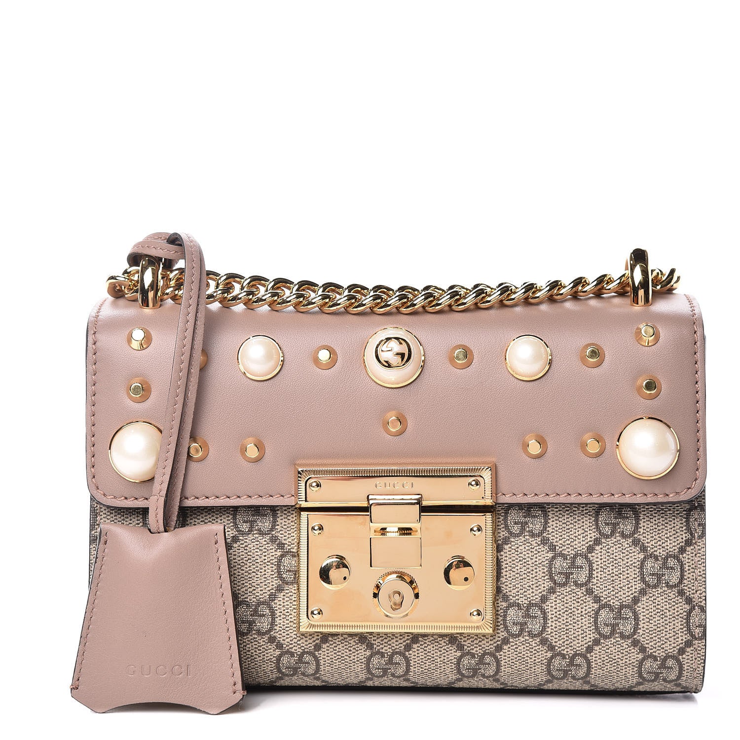 Gucci GG Supreme Monogram Studded Small Padlock Shoulder Bag Porcelain Rose 1 of 11