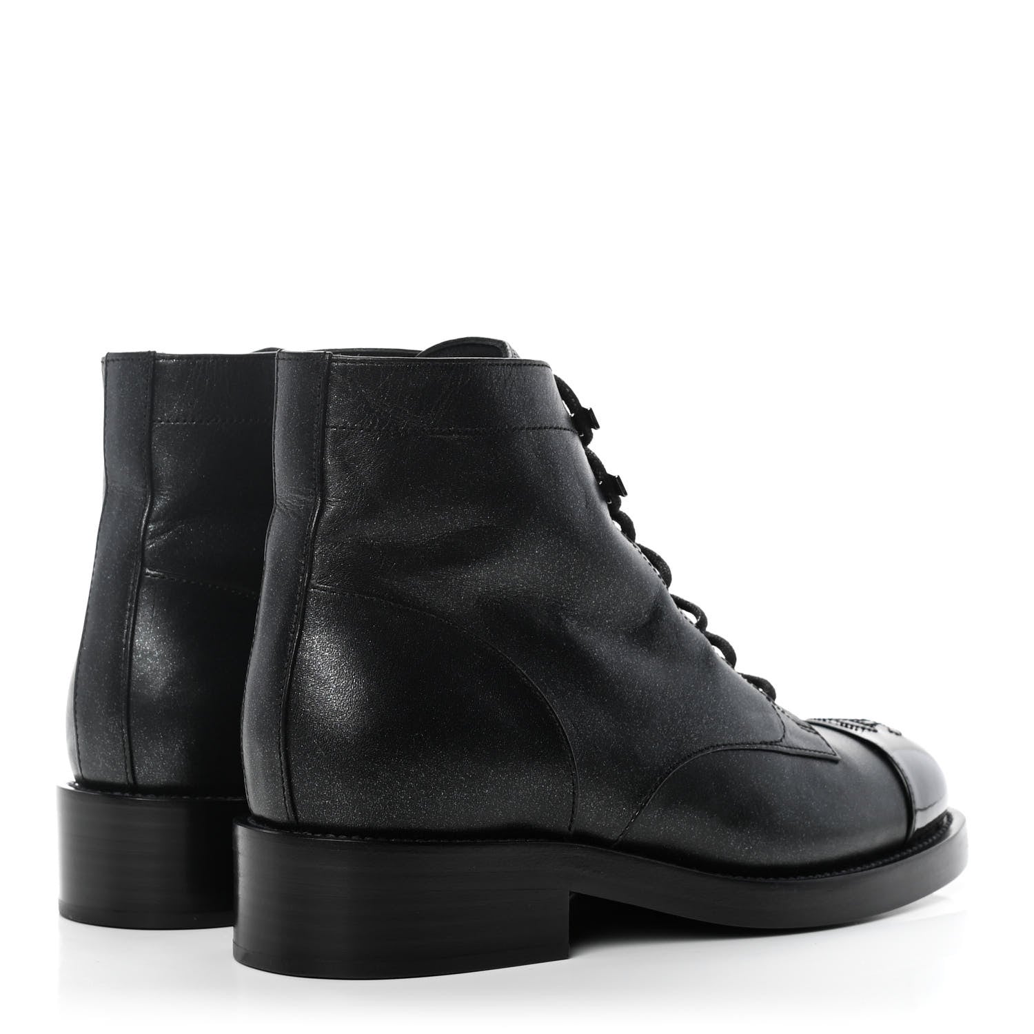 Chanel Iridescent Calfskin Patent Cap Toe Combat Boots 39 Black 4 of 9