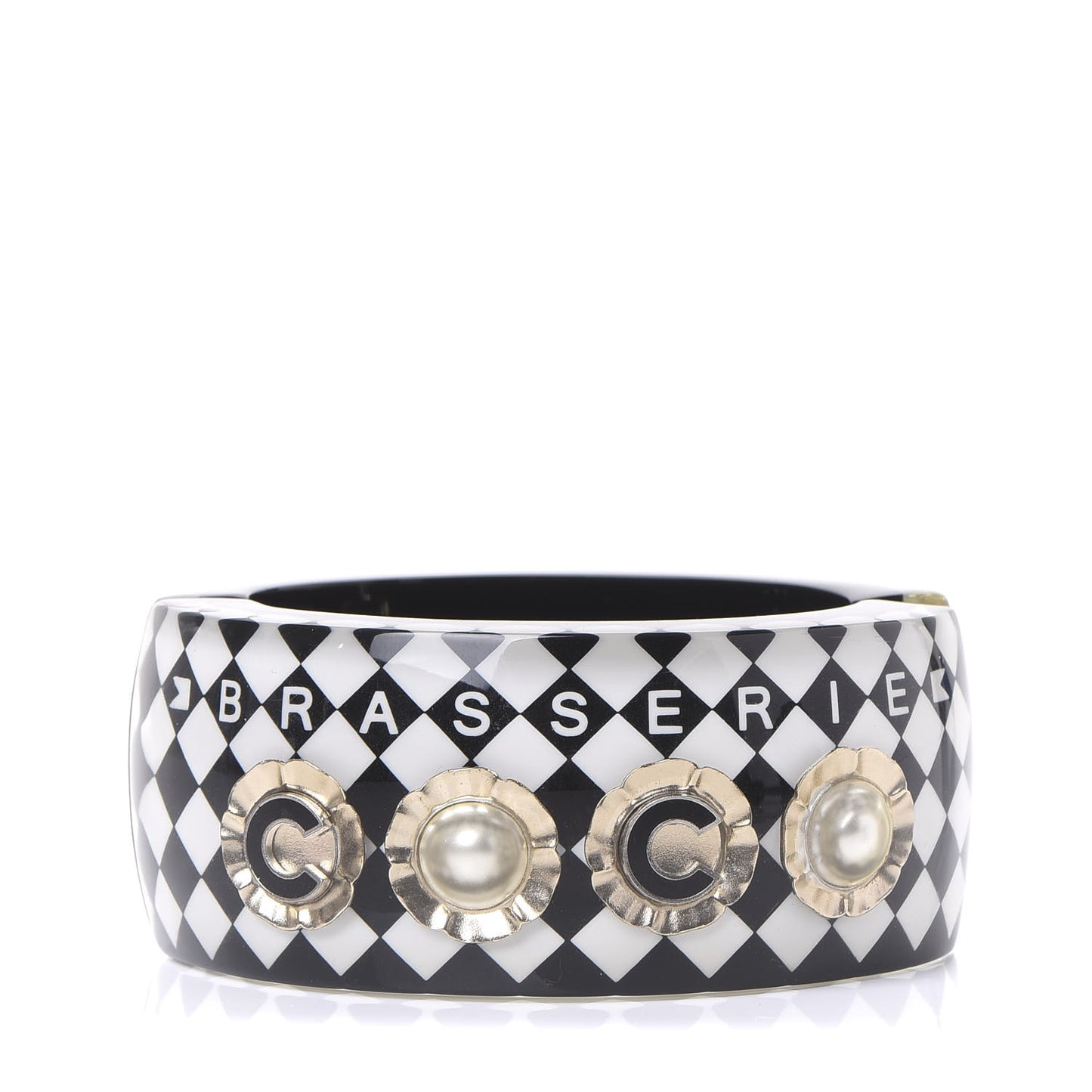 Resin Pearl Checkered CC Cuff Bangle Black