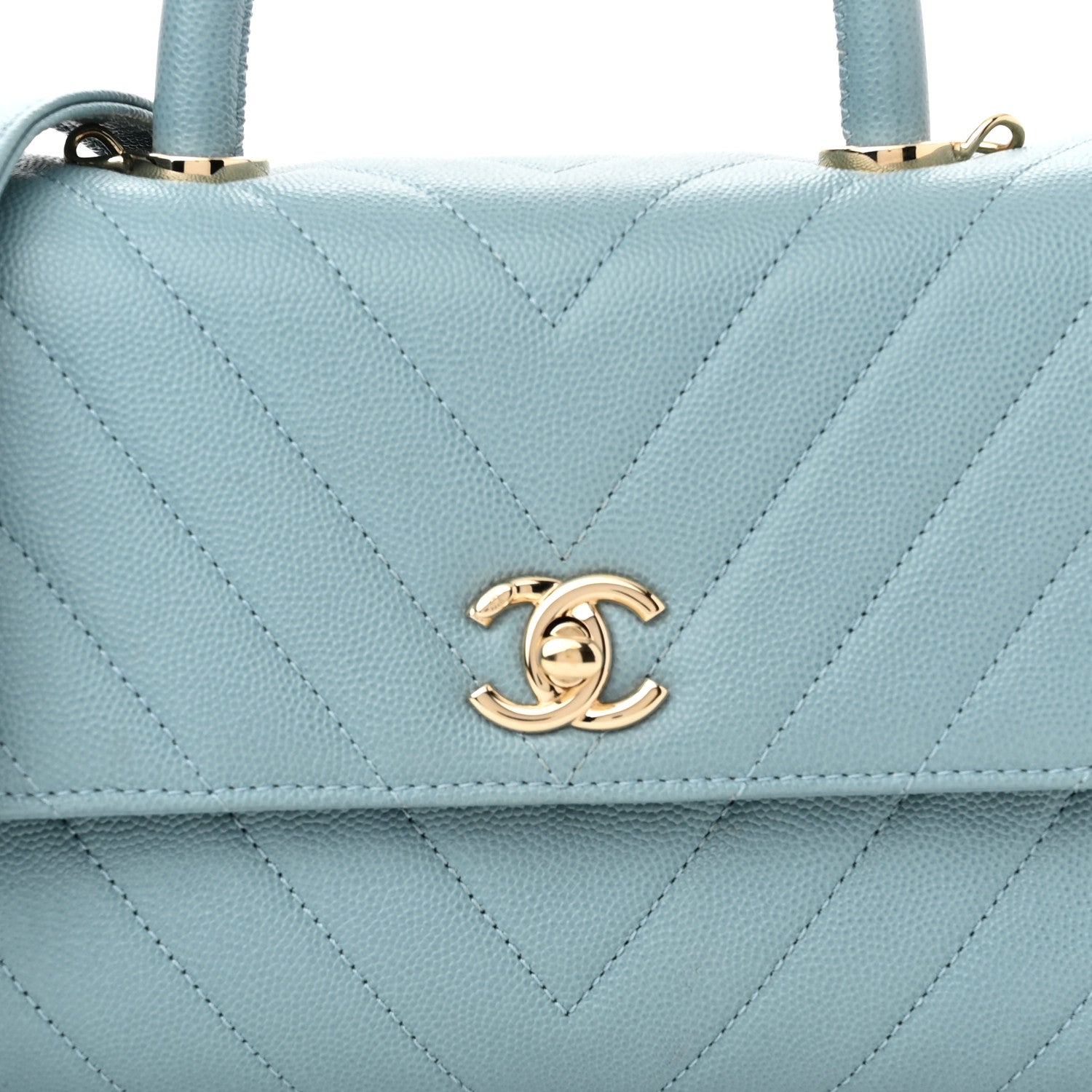 Chanel Caviar Chevron Quilted Mini Coco Handle Flap Light Blue 8 of 10