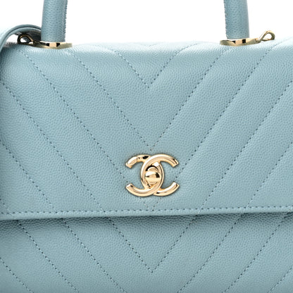 Chanel Caviar Chevron Quilted Mini Coco Handle Flap Light Blue 8 of 10