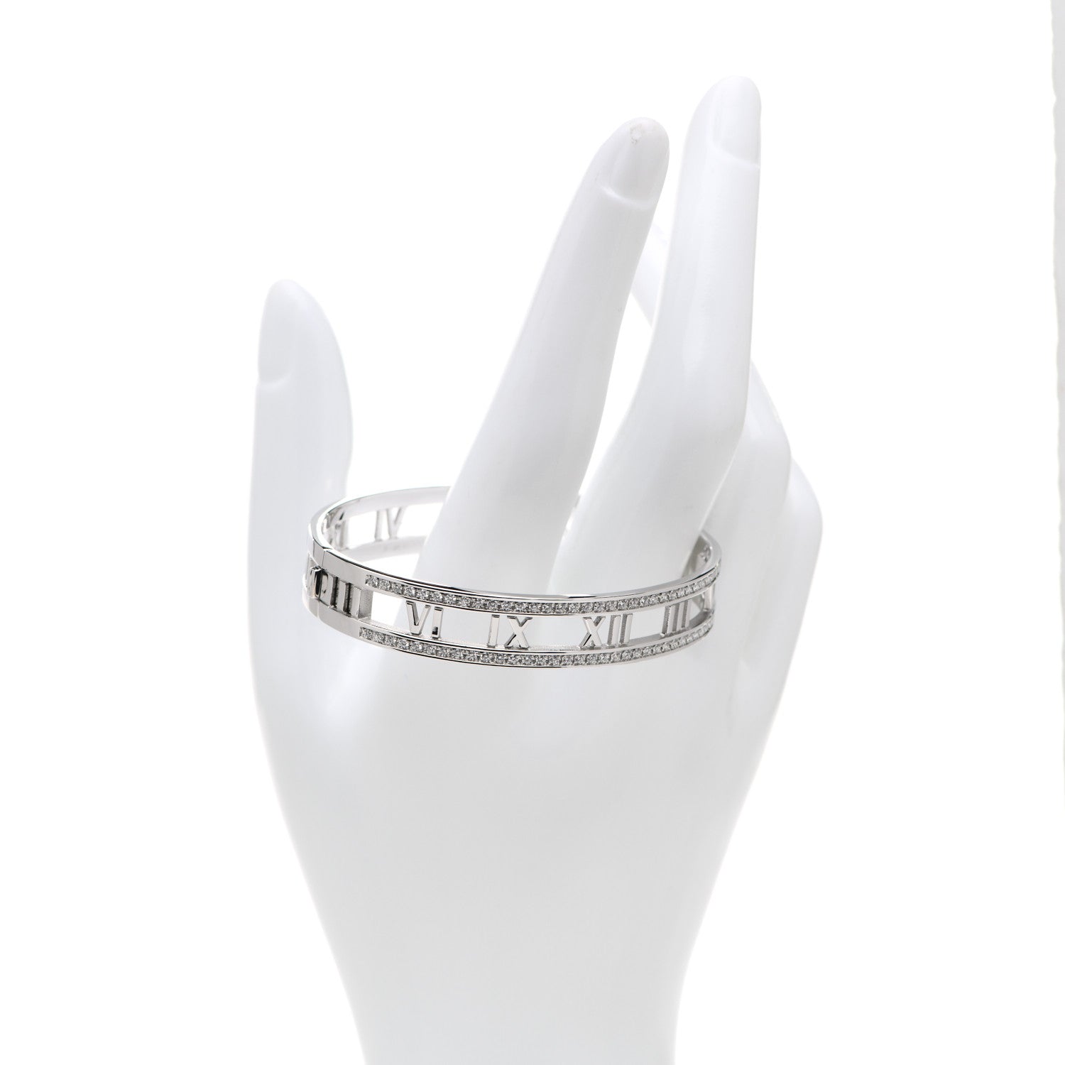 Tiffany 18K White Gold Diamond Atlas Open Hinged Bangle Bracelet 2 of 5