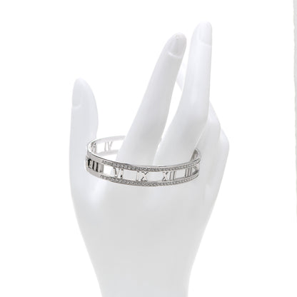Tiffany 18K White Gold Diamond Atlas Open Hinged Bangle Bracelet 2 of 5
