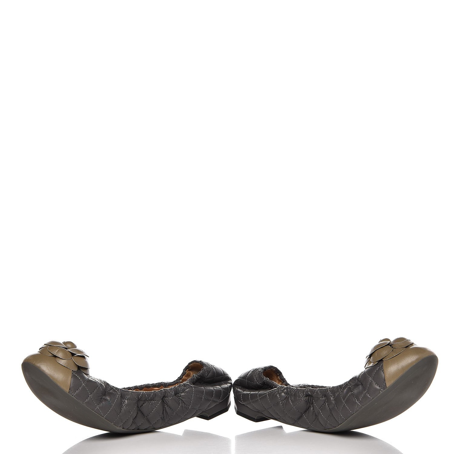 Chanel Lambskin Quilted Camellia Cap Toe Ballerina Flats 41 Grey Green 10 of 12