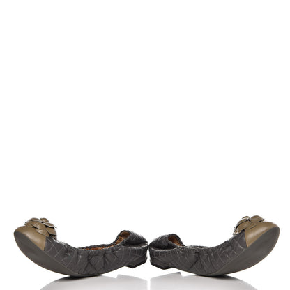 Chanel Lambskin Quilted Camellia Cap Toe Ballerina Flats 41 Grey Green 10 of 12