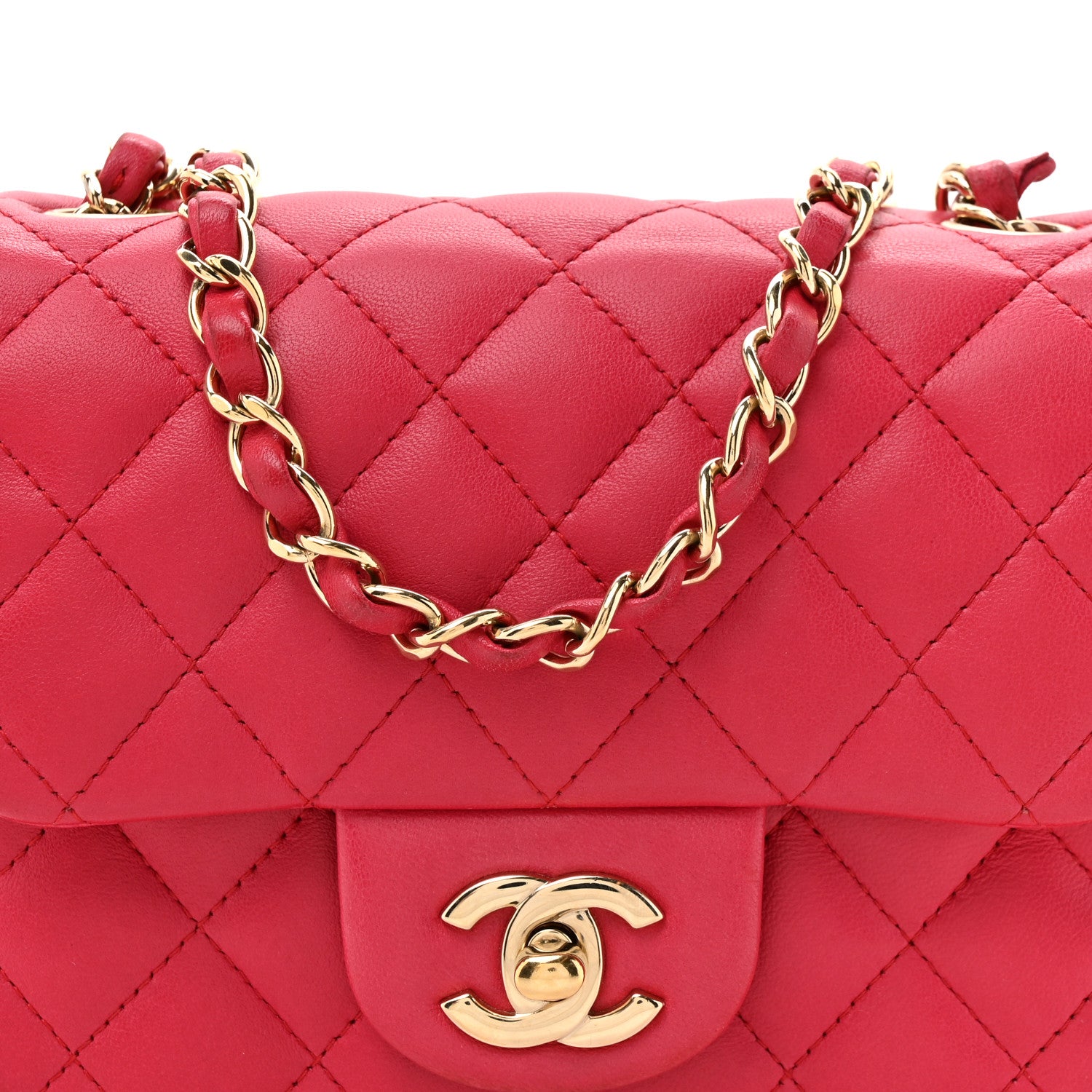 Chanel Lambskin Quilted Mini Square Flap Dark Pink 8 of 14