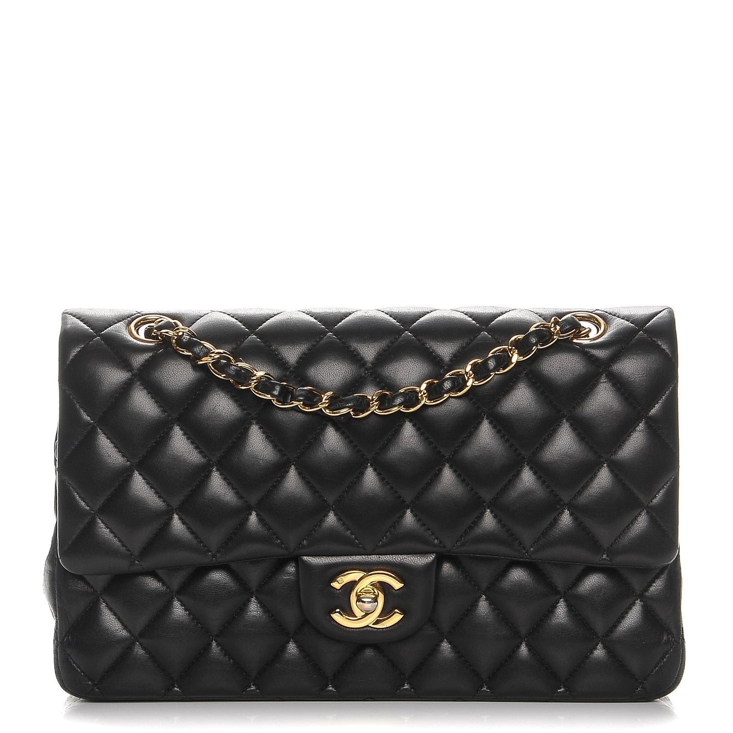 Lambskin Quilted Medium Double Flap Black