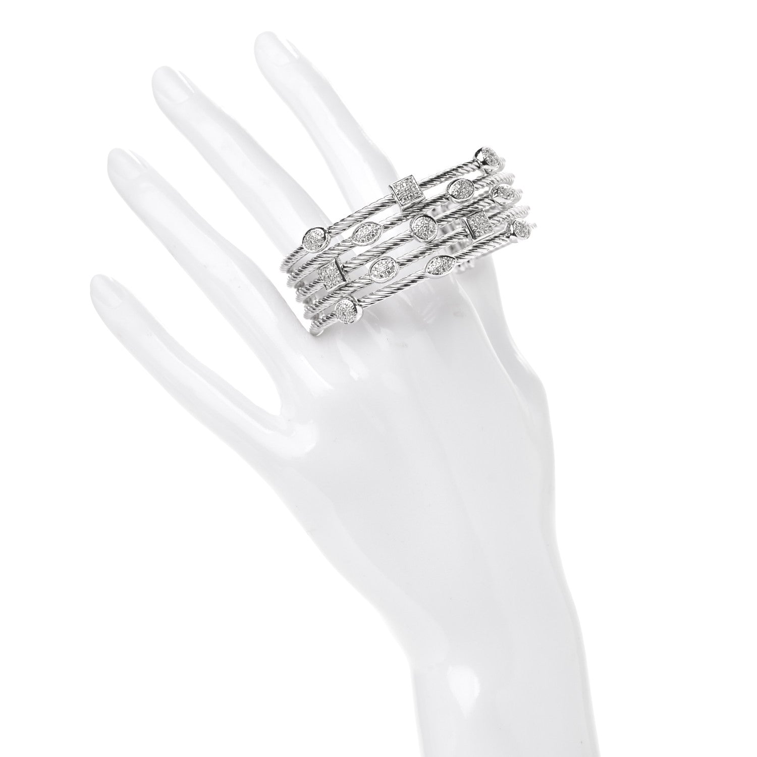 David Yurman Sterling Silver Diamond Five Row Confetti Cuff Bracelet 2 of 6