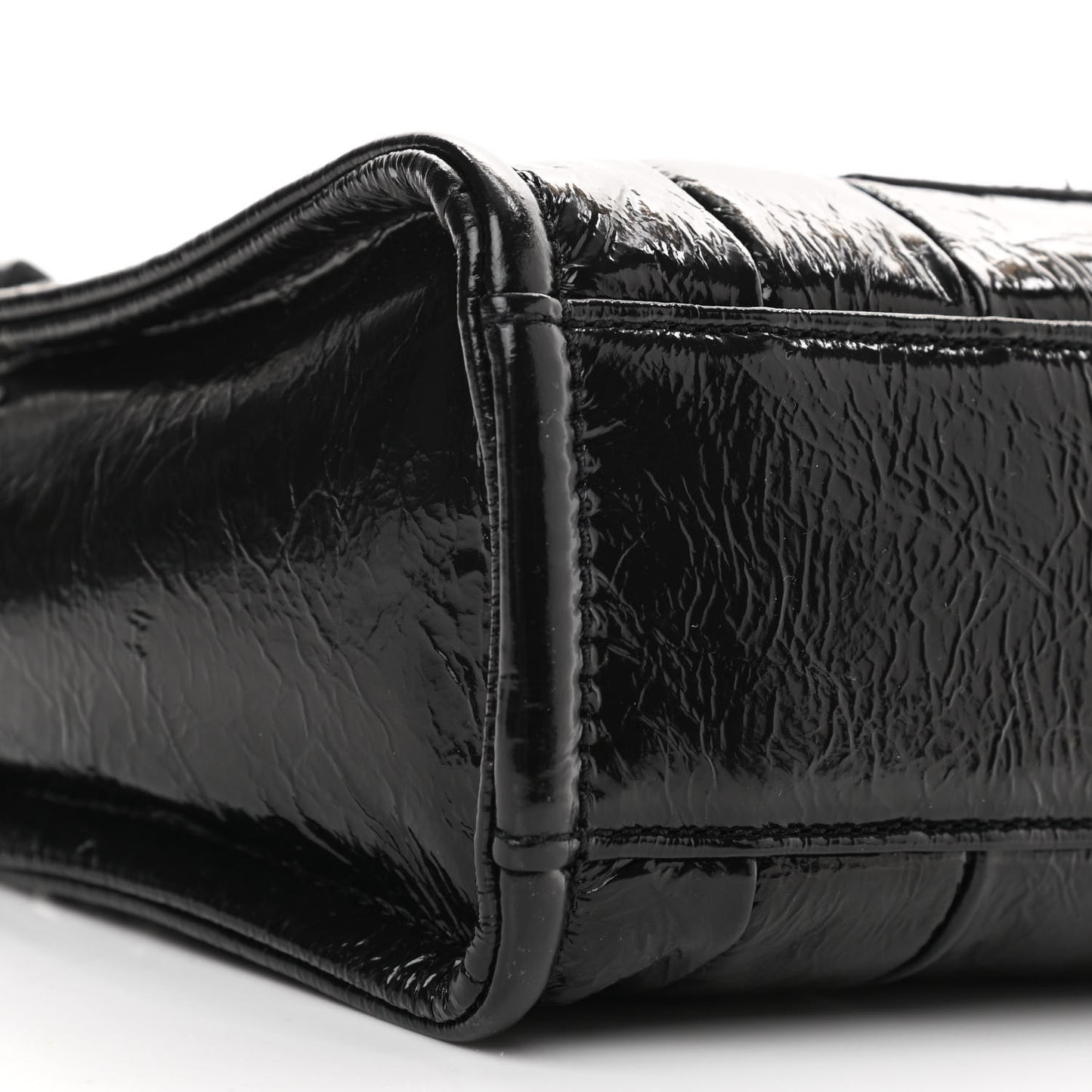Shiny Crinkled Lambskin Micro The Tote Bag Black