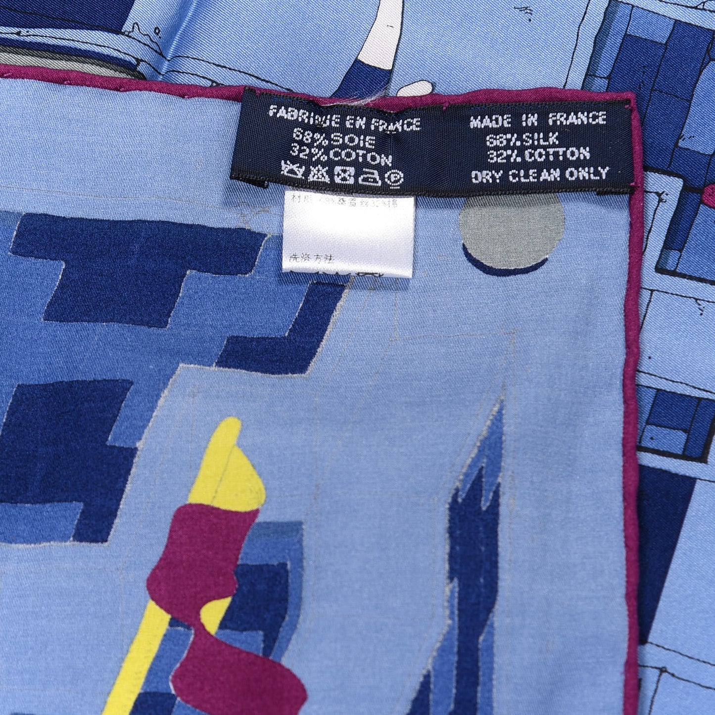 Silk Cotton Les Bains d'Hermes Scarf 100 Bleu Nuit Silex Magenta