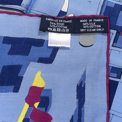 Hermes Silk Cotton Les Bains d'Hermes Scarf 100 Bleu Nuit Silex Magenta 2 of 4