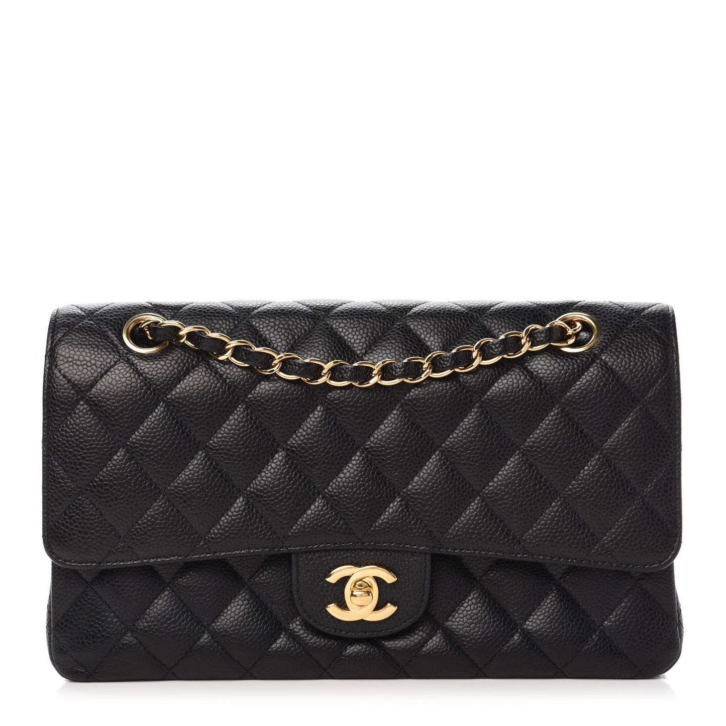 Caviar Quilted Medium Double Flap Black