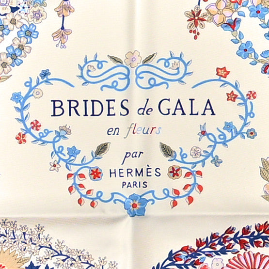 Hermes Silk Brides De Gala En Fleurs Scarf 90 Sable White Blue 2 of 3