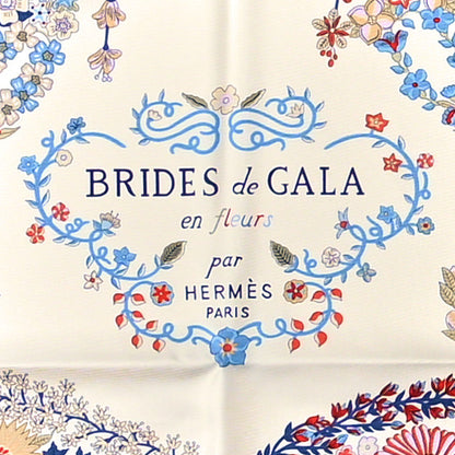 Hermes Silk Brides De Gala En Fleurs Scarf 90 Sable White Blue 2 of 3