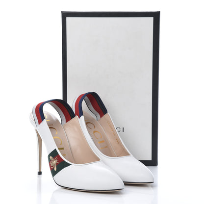 Gucci Malaga Kid Web Sylvie High Heel Slingback Pumps 41 White 8 of 8