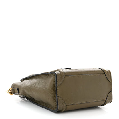 Celine Drummed Calfskin Nano Luggage Dark Olive 4 of 14
