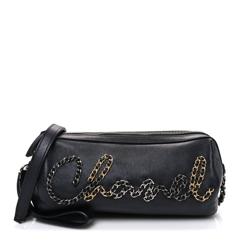 Metallic Lambskin Signe Bowling Bag Black