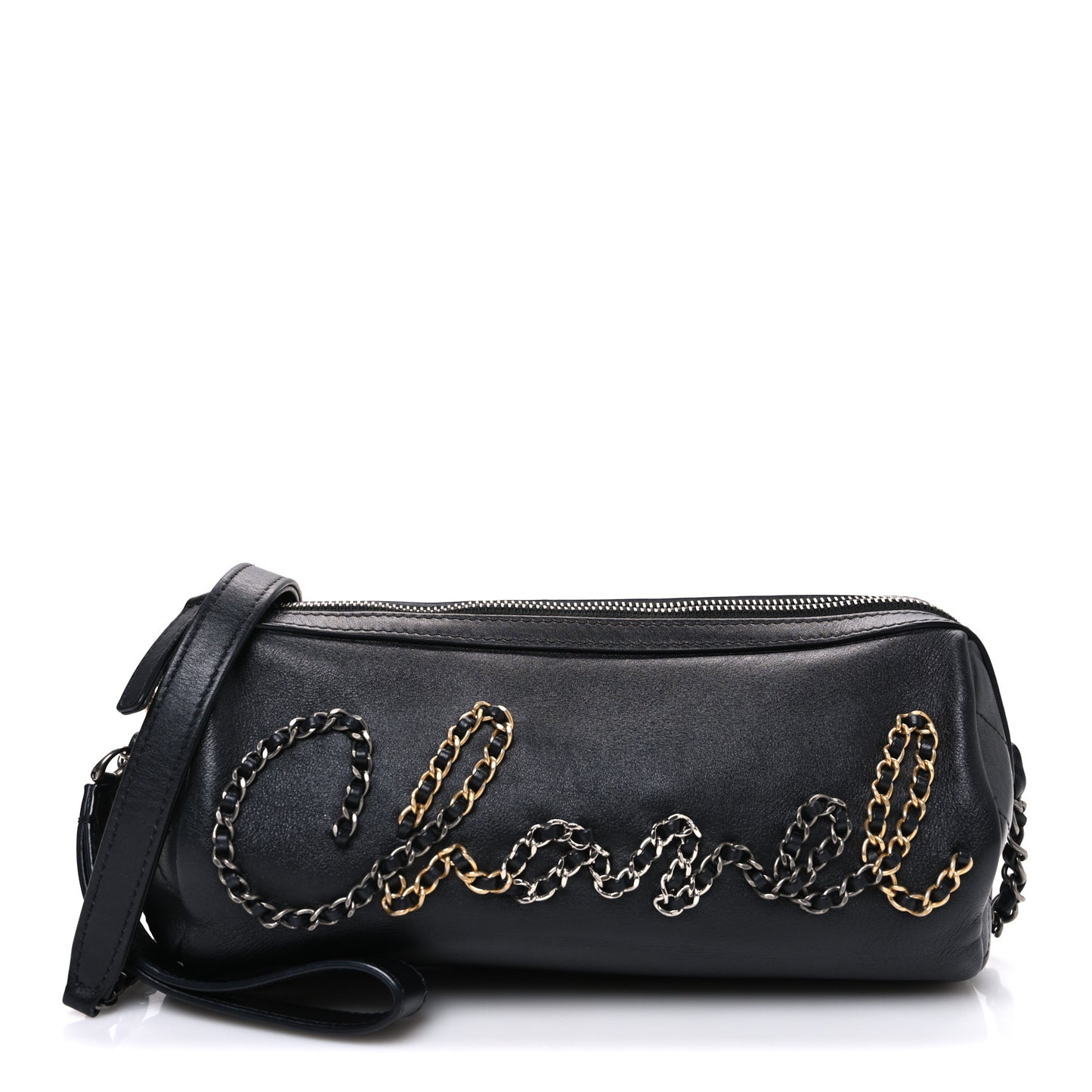 Metallic Lambskin Signe Bowling Bag Black